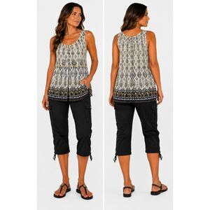 Roz & Ali Geometric Aztec Print Flowy Tank Top Blouse Boho Small